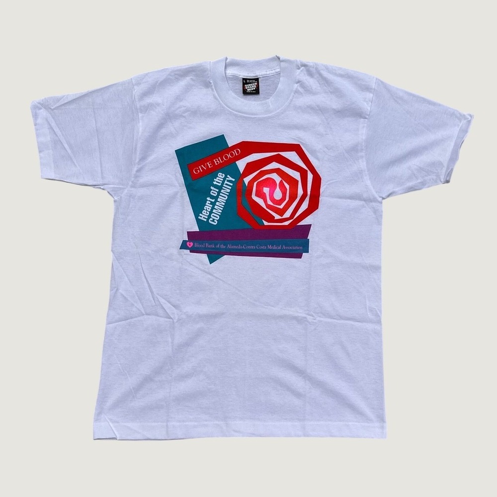 Vtg 90s Screen Stars Best Give Blood Graphic Tee White Large New Single Stitch